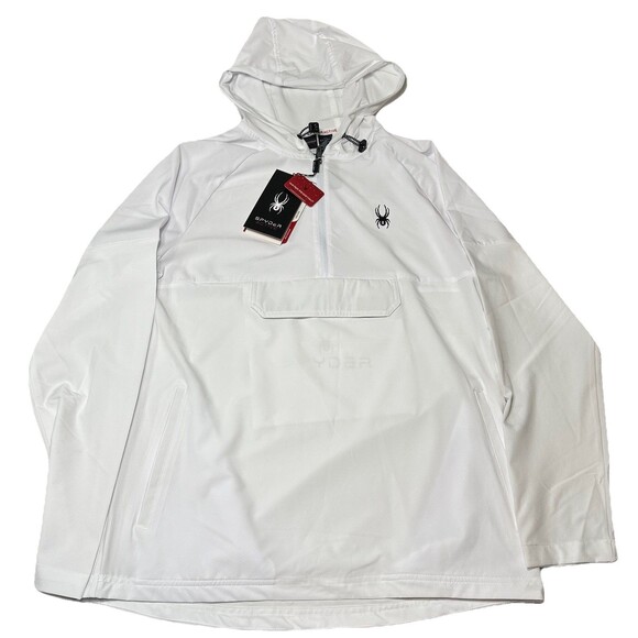 NEW Spyder Active Hoodie Pullover Light Sweatshirt White SPM881RD Men SZ Medium - Picture 2 of 15